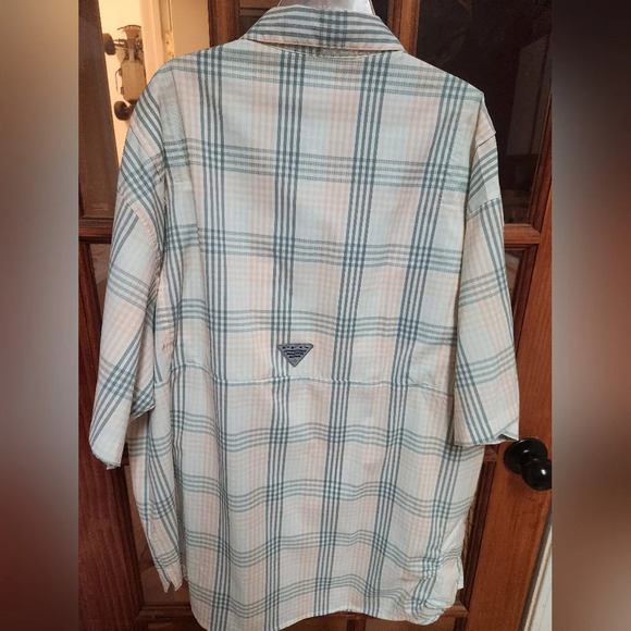 Columbia Men's Plaid Shirt - Green and Cream - Picture 2 of 5